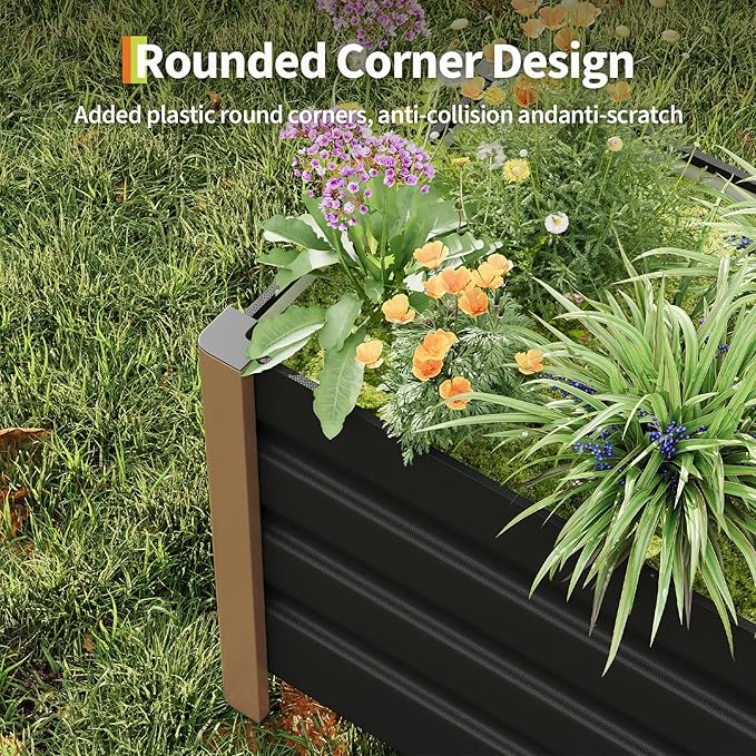 Garvee Aluminum Planter Box 24x16x18 Modern Raised Garden Bed with Rounded Corners &amp Anti-Cut Edging Deep Design with Drainage Holes for Outdoor Patio &amp Balcony Gray