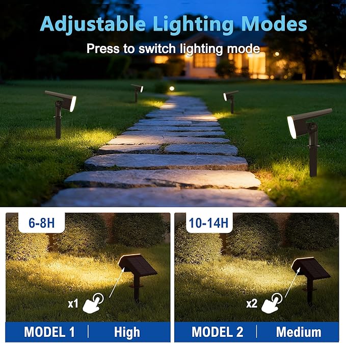 Solar Lights Outdoor Waterproof IP65 Super Bright LED 3000K 2 Lighting Modes Solar Powered Yard Garden Solar Spot Lights for Outside Landscape Auto On/Off -8 Pack