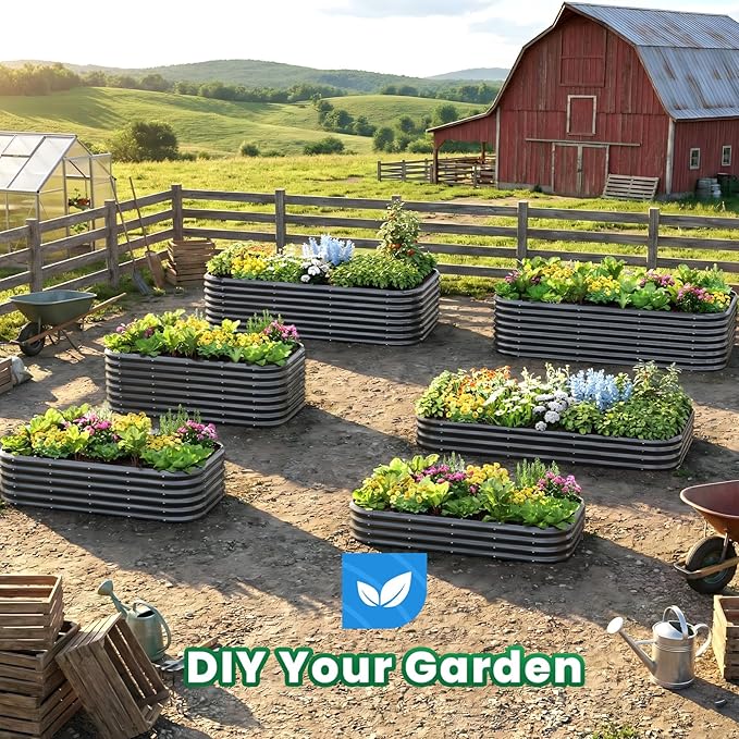 Quictent Galvanized Raised Garden Bed Kit 8x4x1 ft Oval Metal Planter Box for Vegetables Strengthened by Crossbar Dark Gray 2PCS