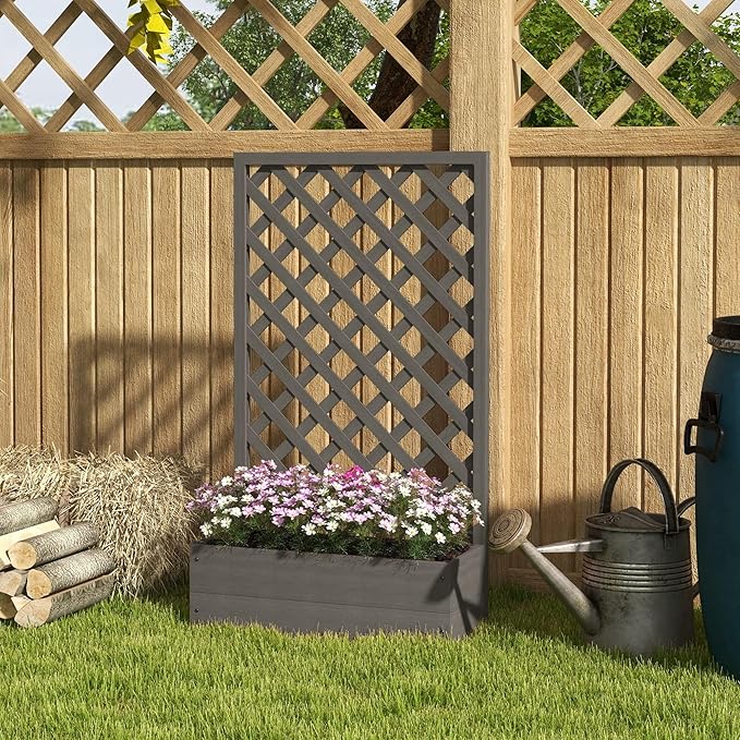 48x48x12 inch Family-Size Raised Garden Bed with Comprehensive Trellis System Supports Multiple Climbing Plants Gray Weather-Resistant Reliable