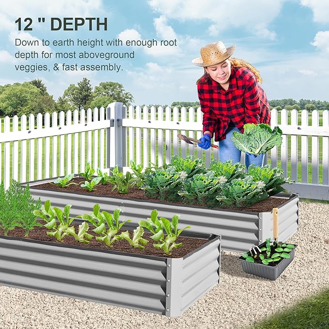 Domi Galvanized Raised Garden Bed 6x3x1Ft Thickening Metal Planter Box for Vegetables Bottomless for Backyard Outdoor 1 Deep w/ 128 Gallon Capacity - Silvery