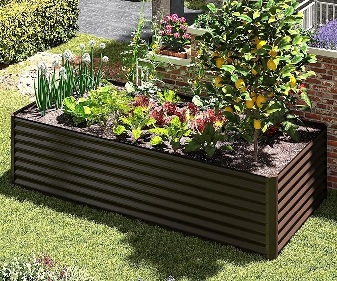 Large Metal Raised Garden Bed 6x3x2ft Galvanized Planter Box for Outdoor Gardening Vegetables Fruits Flowers