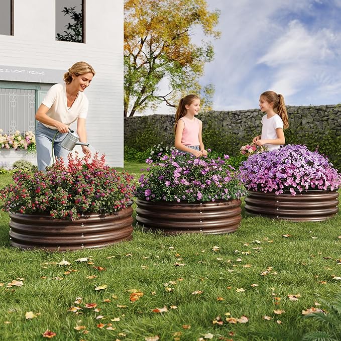 Round Metal Raised Garden Bed Kit 1 PCS 2 x 1FT Galvanized Planter Boxes with Safety Edge – Rustproof Open Bottom Easy Assembly – Ideal for Vegetables Fruits Flowers Silver