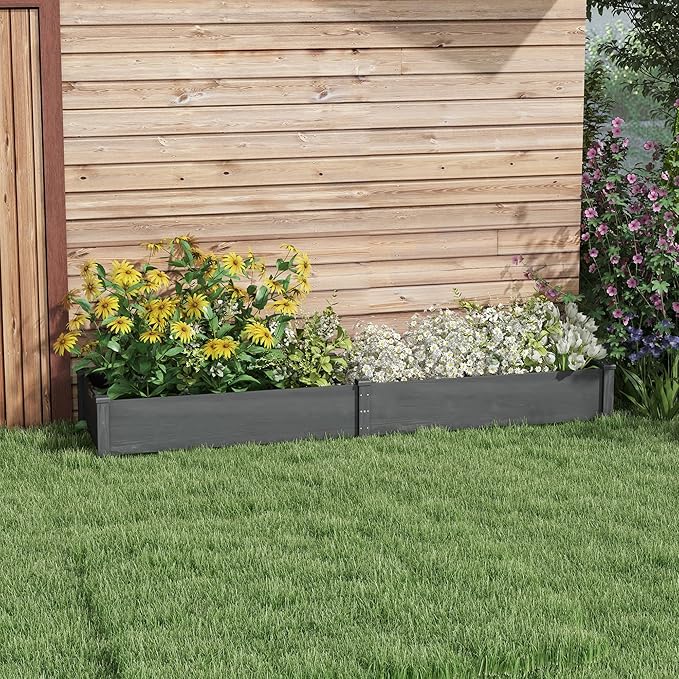 8x2ft Wooden Raised Garden Bed Kit Elevated Planter with 2 Boxes Self Draining Bottom and Liner Patio to Grow Vegetables Herbs and Flowers Gray