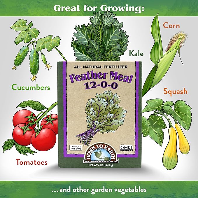 Down To Earth All Natural Fertilizers Organic Feather Meal - Slow Release Nitrogen Plant Food for Green Growth 12-0-0 4 lb