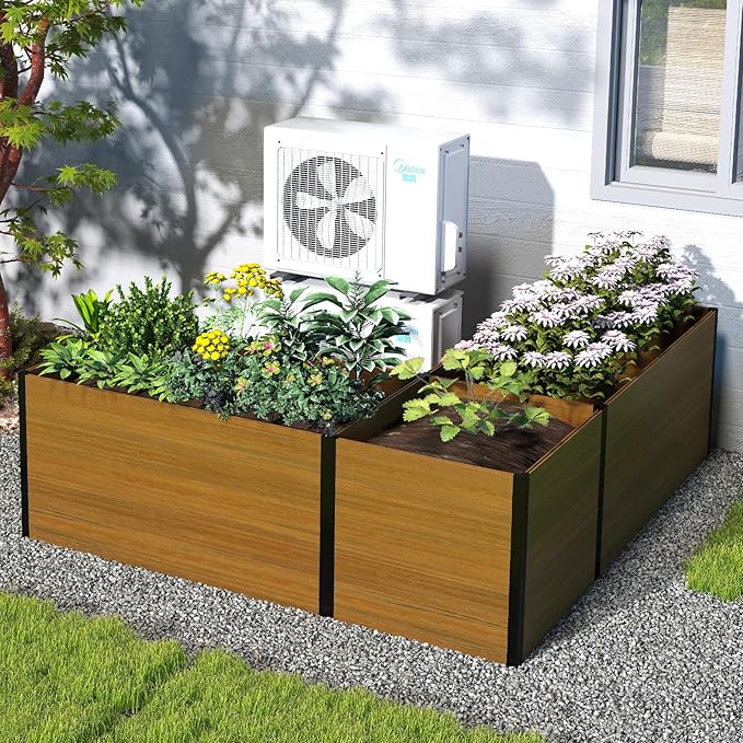 Composite Garden Planter Box with Open Base - Outdoor Modular Raised Bed for Vegetables Flowers and Herbs Durable Eco Friendly Easy to Assemble Low Maintenance