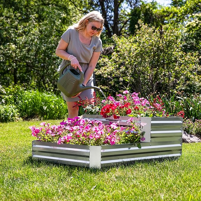 Sunnydaze 2-Tier Galvanized Steel Raised Garden Bed - for Flowers Plants and Vegetables - 94.5-Gal Soil Capacity - Silver