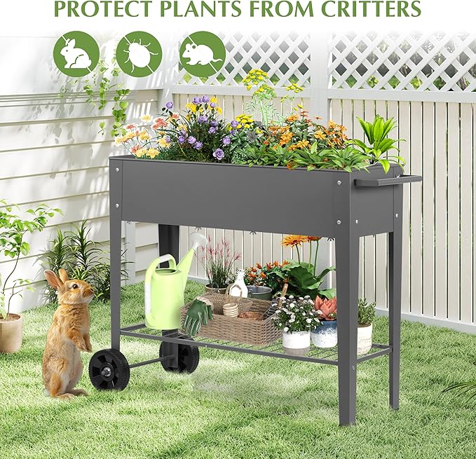 DDK Outdoor Heavy Duty Metal Raised Garden Bed with Legs (Dark Gray)