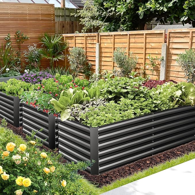 TEANDE 6x3x2FT Raised Garden Bed Kit Galvanized Planter Raised Garden Boxes Outdoor w/Anti Cutting Strip &amp A Pair of Gloves Deep Root Raised Planter for Vegetables Fruits Flowers and Herbs Bl