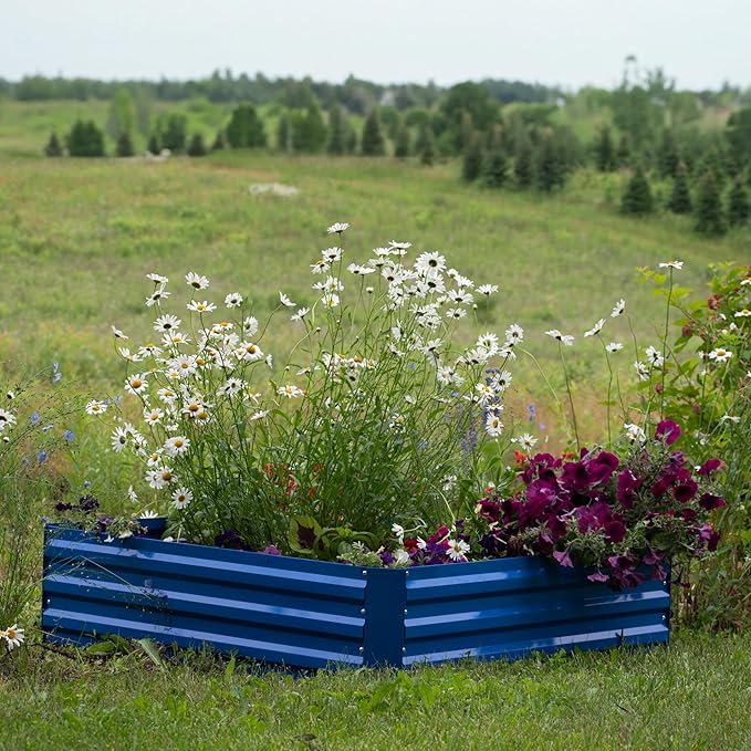 Sunnydaze Galvanized Raised Garden Bed - Metal Raised Bed for Gardening - Outdoor Planter Box for Flowers Plants and Vegetables - Blue - 12” H Square