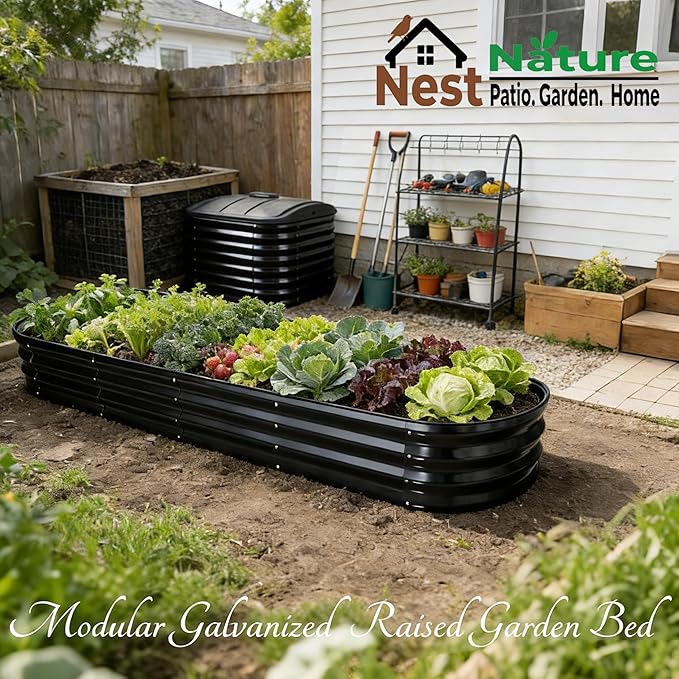 NestNature Modular Galvanized Raised Garden Bed Kits 17 Tall 10-in-2 Outdoor Metal Raised Planter Bed for Planting Plants Vegetables Fruits Flowers Herbs Gardening Ground Planter Box-Gray