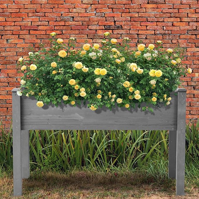 48x24x30 inch Raised Garden Bed with Legs Elevated Wooden Planter Box for Outdoor Plants Flowers Fruits Vegetable Herb Growing