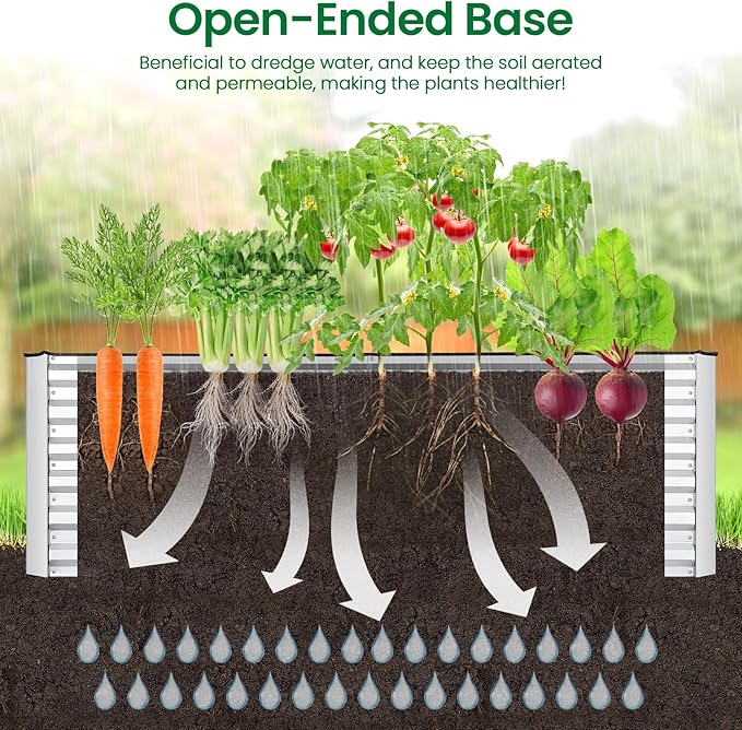 6x3x2FT Raised Garden Bed Kit Galvanized Planter Raised Garden Boxes Outdoor w/Anti Cutting Strip &amp A pair of gloves Deep Root Raised Planter for Vegetables Fruits Flowers and Herbs Silver