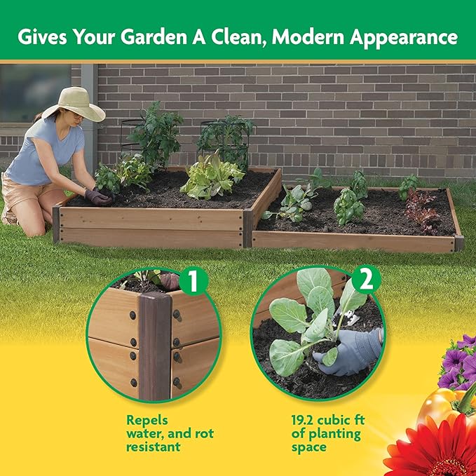 Miracle-GRO 4 x 8 Ft. 2-Tier Wooden Raised Garden Bed 19.2 Cu. Ft. Above Ground Garden with Powder-Coated Metal Brackets for Decks and Yards