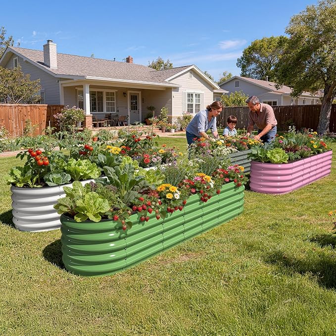 Galvanized Raised Garden Bed 8x2x1.5 FT Oval Metal Raised Garden Bed Outdoor Planter Box with Open Bottom Rust-Resistant Steel Garden Bed for Vegetables Herbs Flowers Easy Assembly