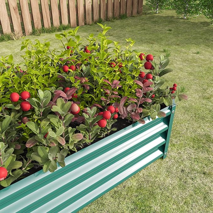 Metal Raised Garden Bed Rectangle Raised Planter 4×2×1ft for Flowers Plants Vegetables Herb Green