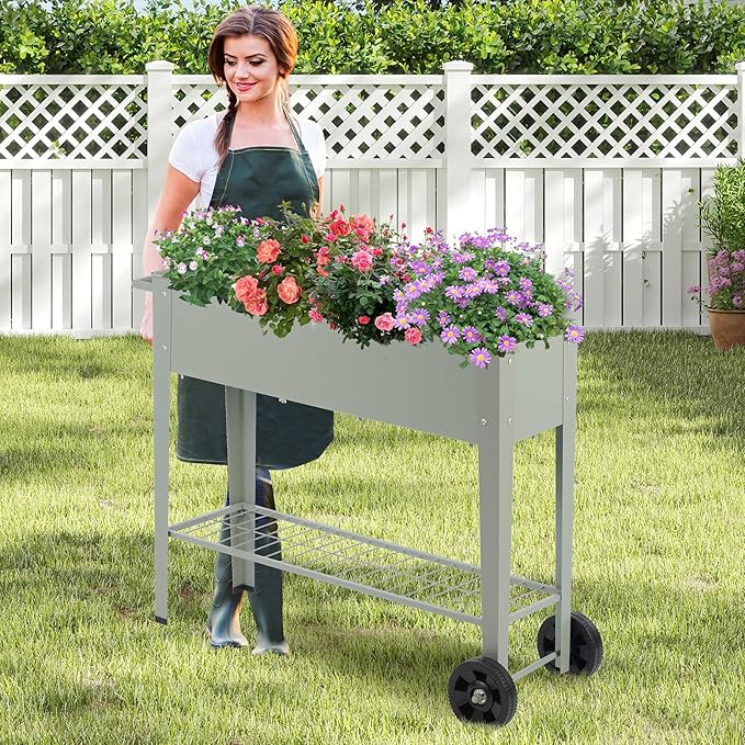 DDK Outdoor Heavy Duty Metal Raised Garden Bed with Legs (Green)