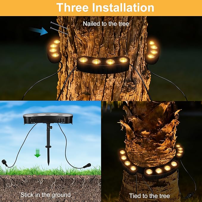 16LED Solar Spotslights Outdoor 4 Pack Solar Powered Landscape Lights2-1 Installation (Sticked&ampTied) Solar Pathway Lights for Palm Tree Garden Yard House