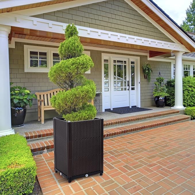 D'vine Dev Raised Patio Planter Box - Elevated Planter with Drainage Plug Raised Garden Beds for Growing Flowers Herbs Vegetables - Outdoor Standing Gardening Kit Set of 4 RGB-D-4N