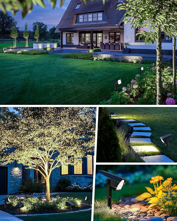 Brightown 4Pack Solar Spot Lights Outdoor with 58 LED &amp 1800mAh IP67 Solar Lights Outdoor Waterproof with 3 Light Modes 2-in-1 Dual Use Outdoor Solar Lights for Yard Garden and Pathway (Cool Wh