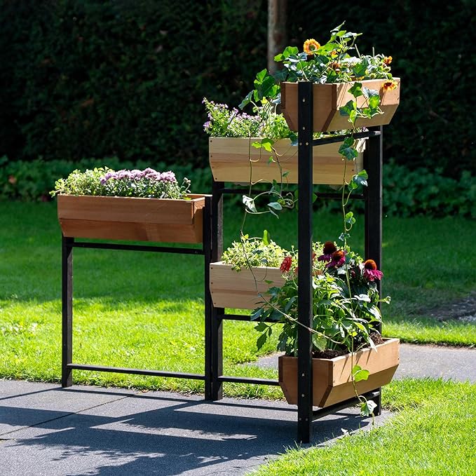 dobar® Flexi Vertical Bed with 5 Steps - Flexible Raised Bed Made of Pine Wood - Folding Flower Box Herb Bed - 165 x 18 x 105 cm - Black/Brown/Natural