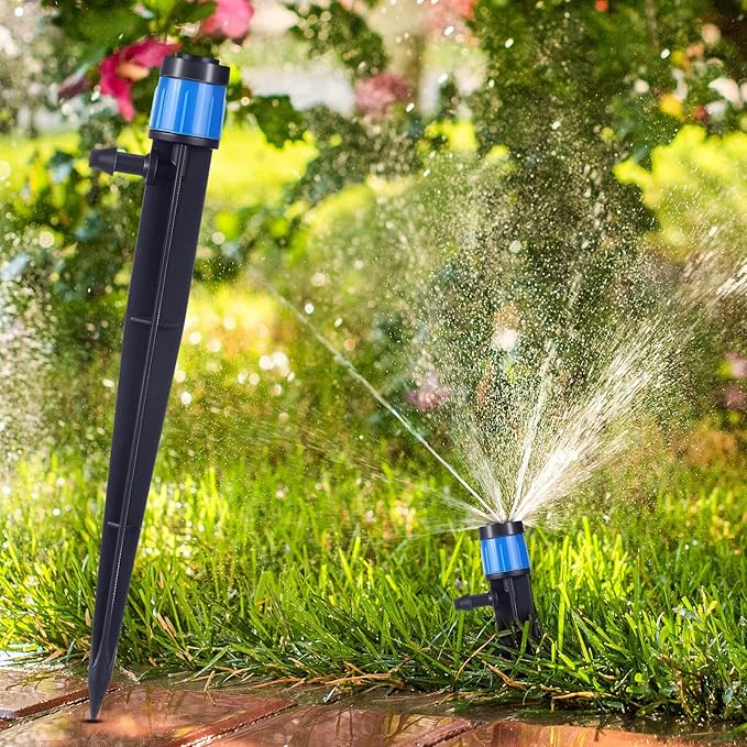 Macarrie 300 Pcs Drip Emitters for 1/4 Drip Irrigation Tubing Adjustable 360 Degree Water Flow Drippers 5.2 Inch Garden Irrigation Drippers Spray Emitters for (4-7mm) Garden Watering System