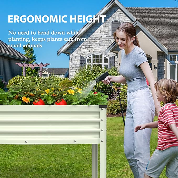 Galvanized Raised Garden Bed with Legs 48 W x 24 D x 32 H Large Metal Elevated Raised Planter Box with Drainage Gaps for Backyard Patio Balcony 507lbs Capacity Beige