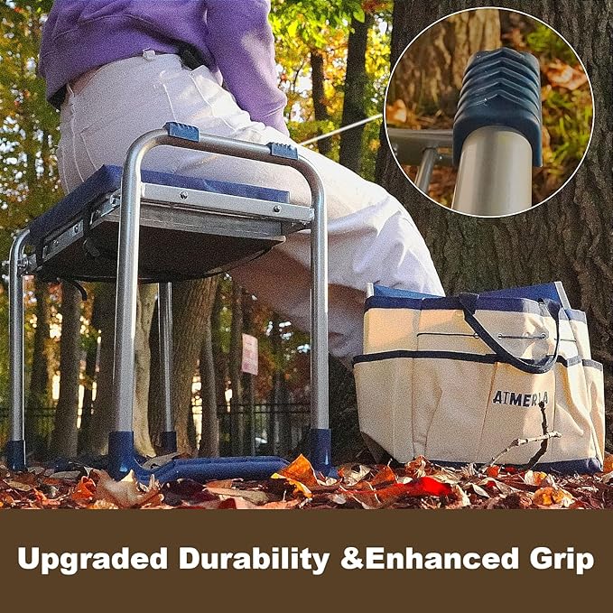 Aimerla K5 Foldable Kneeler Seat - Heavy Duty (Detachable Cloud Kneeler Pad) - Garden Stool - 2 Large Tool Bags - Portable Bench for Indoor &amp Outdoor