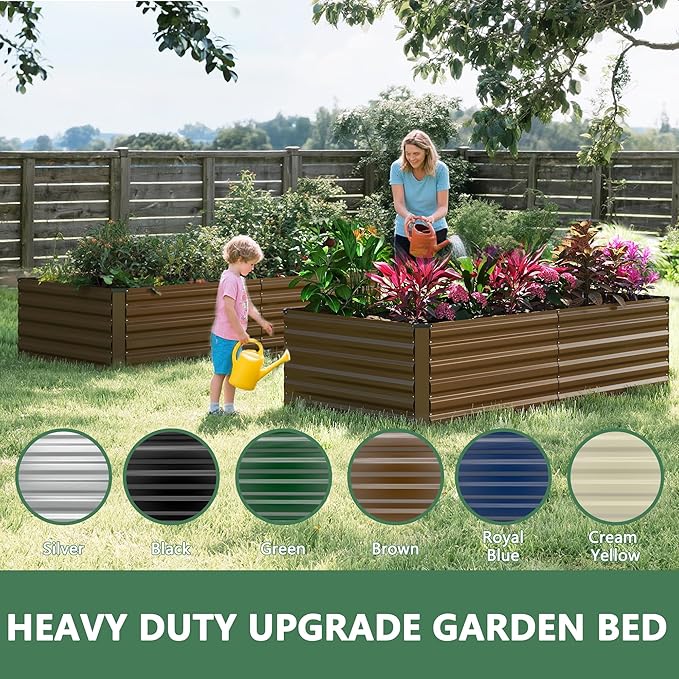 FOOWIN 8x4x2ft Galvanized Raised Garden Bed Planter Raised Garden Boxes Outdoor Large Metal Raised Beds for Gardening Garden Bed for Vegetables Flowers Herb478 Gallon Capacity Brown