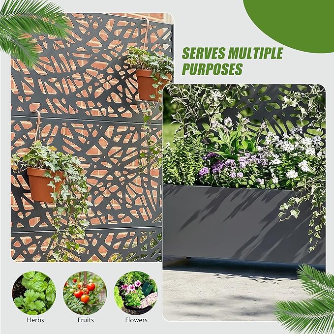 Casaphoria Metal Raised Garden Bed with Trellis and Wheels 72x47x16 Planter Box for Climbing Plants Vegetables &amp Vines Features Drainage Holes and Privacy Screen Drakgrey-Net