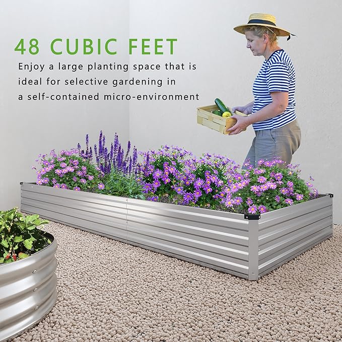12x4x1FT Galvanized Raised Garden Bed KitVegetable Boxes-Rectangle Metal Flower BoxLarge Planter Raised Beds Outdoor Garden for PlantingFruitHerb-Silver