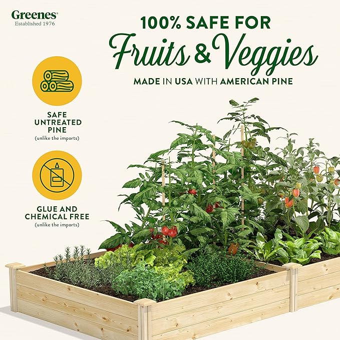 Greenes Fence Original Pine Raised Garden Bed 4' x 8' x 10.5 - Made in USA with American Pine