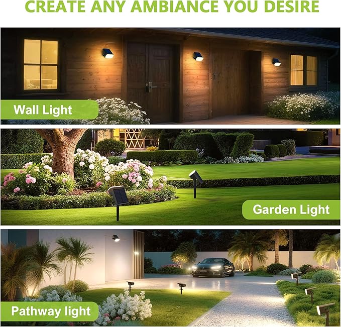 DAMINY Solar Spotlights Waterproof IP65Auto On/Off3000K 2 Lighting Modes Solar spot Lights for GardenPathwayYardLandscape-4 Pack