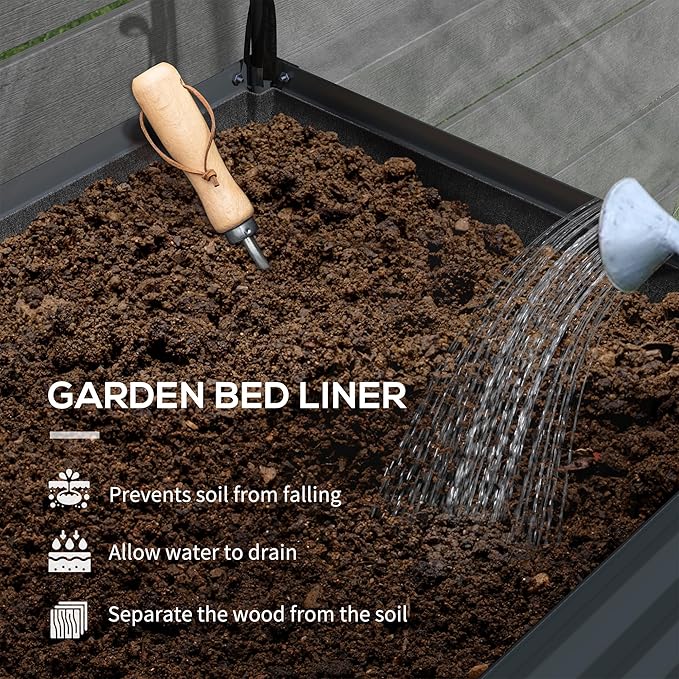 Outsunny Raised Garden Bed with Cover and Storage Shelf Rectangular Metal Elevated Planter Box with Legs and Bed Liner for Vegetables Flowers Herbs Dark Gray
