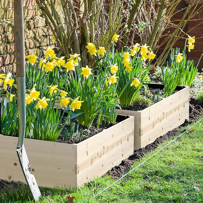 Wooden Raised Garden Bed Kit Elevated Planter Box with Bed Liner for Backyard Patio to Grow Vegetables Herbs and Flowers 4' x 4' x 12