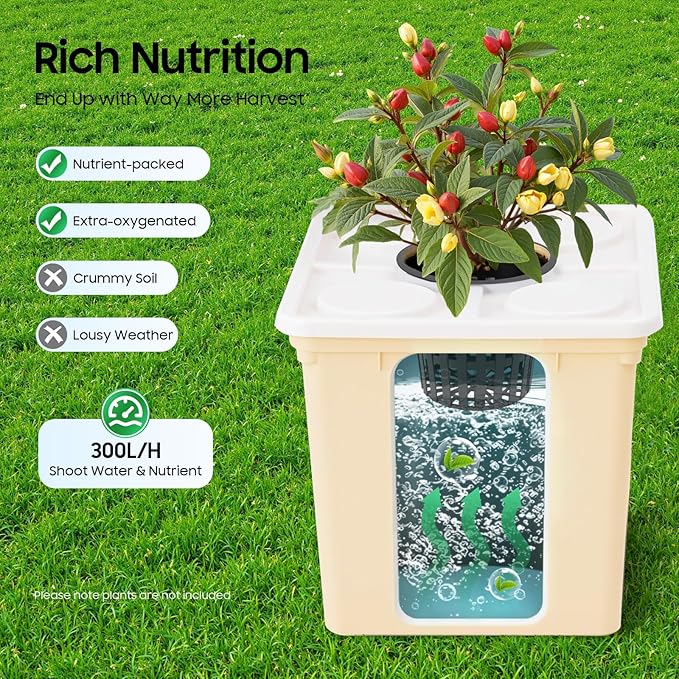 DWC Hydroponic System Hydroponic Growing System with Water Level Monitoring kit Deep Water Culture Growing Bucket for Indoor/Outdoor Leafy Vegetables