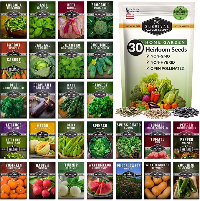 Home Garden Vegetable Seeds 30 Variety Pack – Heirloom Seed Vault Kit for Planting Non-GMO Vegetables Herbs Fruit – Emergency Preparedness Survival Food Grow Kit – Survival Garden Seeds (18500+)