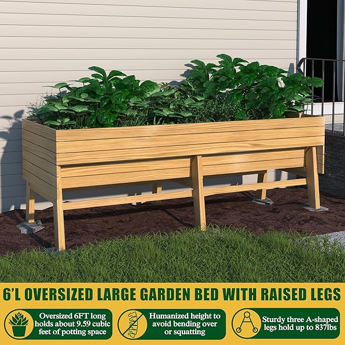 MUPATER Raised Garden Bed Outdoor for Vegetables with Legs Large Elevated Garden Planter Box Wooden with Liner Design for Herbs Natural