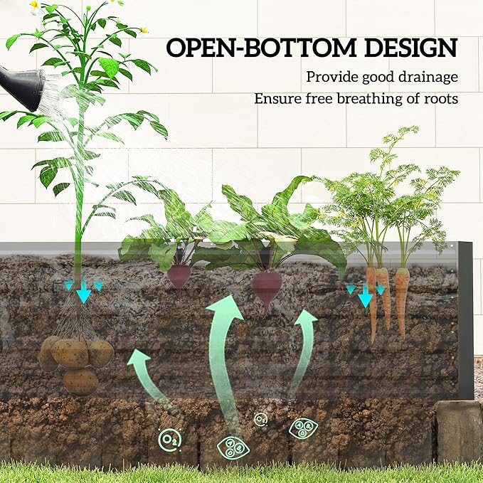 Outsunny Galvanized Raised Garden Bed Kit Large and Tall Metal Planter Box with Reinforcing Bars for Vegetables Flowers and Herbs 6' x 3' x 2' Black