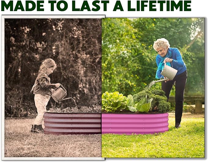 Plant &amp Plot Galvanized Raised Garden Beds Outdoor // 4×2×1 ft &amp 4×4×1 ft Planter Raised Beds for Gardening Vegetables Flowers // Large Metal Garden Box (Pink)