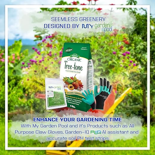 MYGP TR4 Organic Tree-Tone 6-3-2 4 lb Promote Healthy Tree Growth with My Garden Pool PH Soil Test Strips 20 ct and Gardening Claw Gloves and Garden-IQ Smart Gardening AI Assistant!