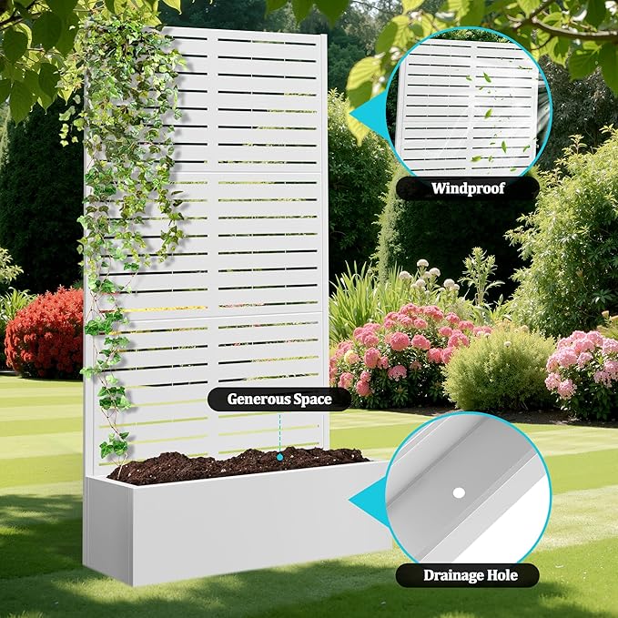 Metal Planter Box with Trellis Planter Box with Privacy Screen Privacy Trellis Outdoor for Climbing Plants with Drainage Holes Raised Garden Bed for Vegetables