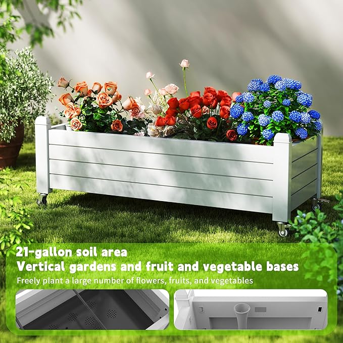 EasyUp Horticulture Garden Planter Box Divisible Resin Planter Box for Backyard Patio Balcony with 4 Legs and 4 Swivel Lockable Wheels(Ashen43.31 * 17.72 * 17.56)