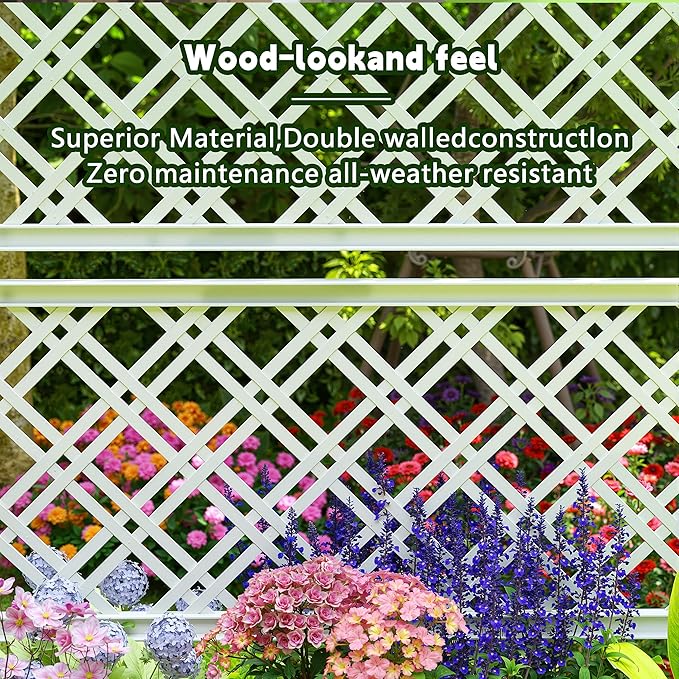 21 Gallon Raised Garden Bed with Trellis Self Watering Raised Planter Box with Wheels Drainage Holes and Gauge for Climbing Plants Vegetables and Flowers Anti-Rust Resin for Backyard Patio