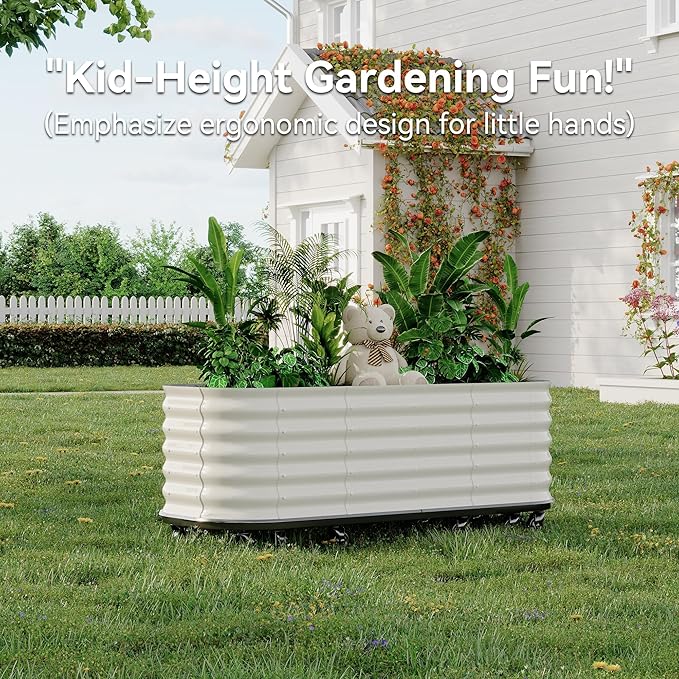Raised Garden Bed 95x24x20in Raised Garden Beds Outdoor with Wheels 8ft Galvanized Raised Garden Bed with Water Reservoir Mobile Metal Planter Box Elevated Garden Bed Cream