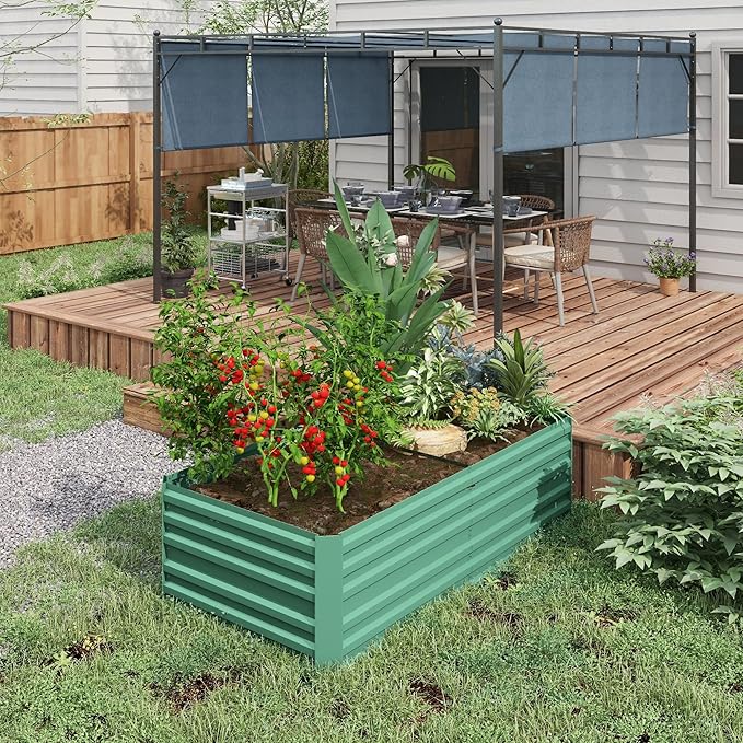 Galvanized Raised Garden Bed Kit Large and Tall Metal Planter Box for Vegetables Flowers and Herbs Reinforced 6' x 3' x 2' Light Green