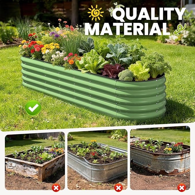 Galvanized Raised Garden Bed 8x2x1.5 FT Oval Metal Raised Garden Bed Outdoor Planter Box with Open Bottom Rust-Resistant Steel Garden Bed for Vegetables Herbs Flowers Easy Assembly