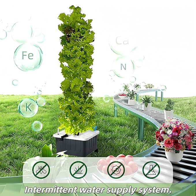 Vertical Hydroponics Growing SystemAeroponic Grow Tower for Herbs Fruits and Vegetables 14 Layer 70 Plants Sites with Movable Water Tank Hydrating Pump Timer Adapter