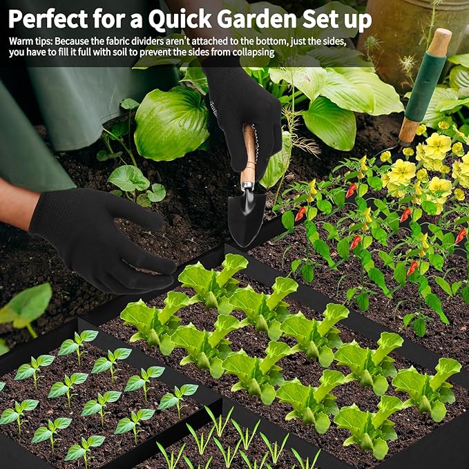 Fabric Raised Garden Bed Large Garden Grow Bags Rectangle Breathable Planting Containers with 4 Grids Reusable Heavy Pot Garden Tools for Vegetables Flowers Plants (6ft x3ft x1ft 128 Gallon Vol.)