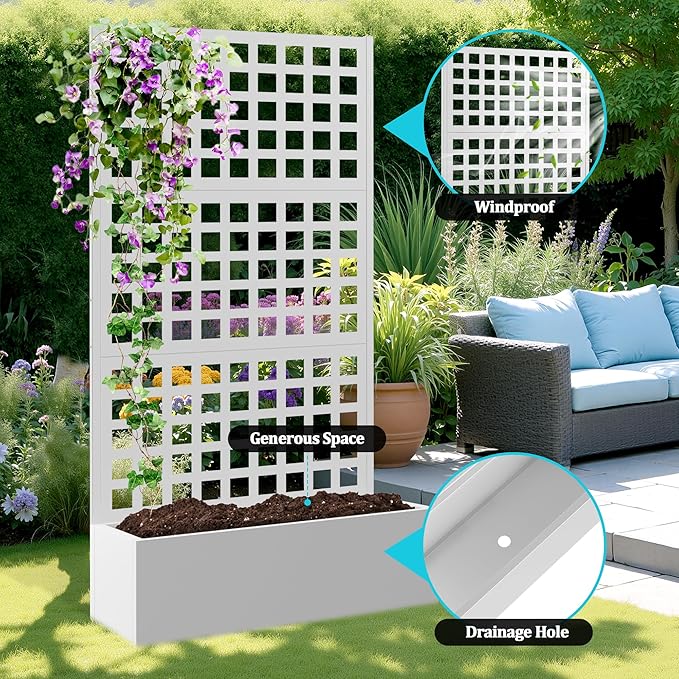 Metal Planter Box with Trellis Planter Box with Privacy Screen Privacy Trellis Outdoor for Climbing Plants with Drainage Holes Raised Garden Bed for Vegetables